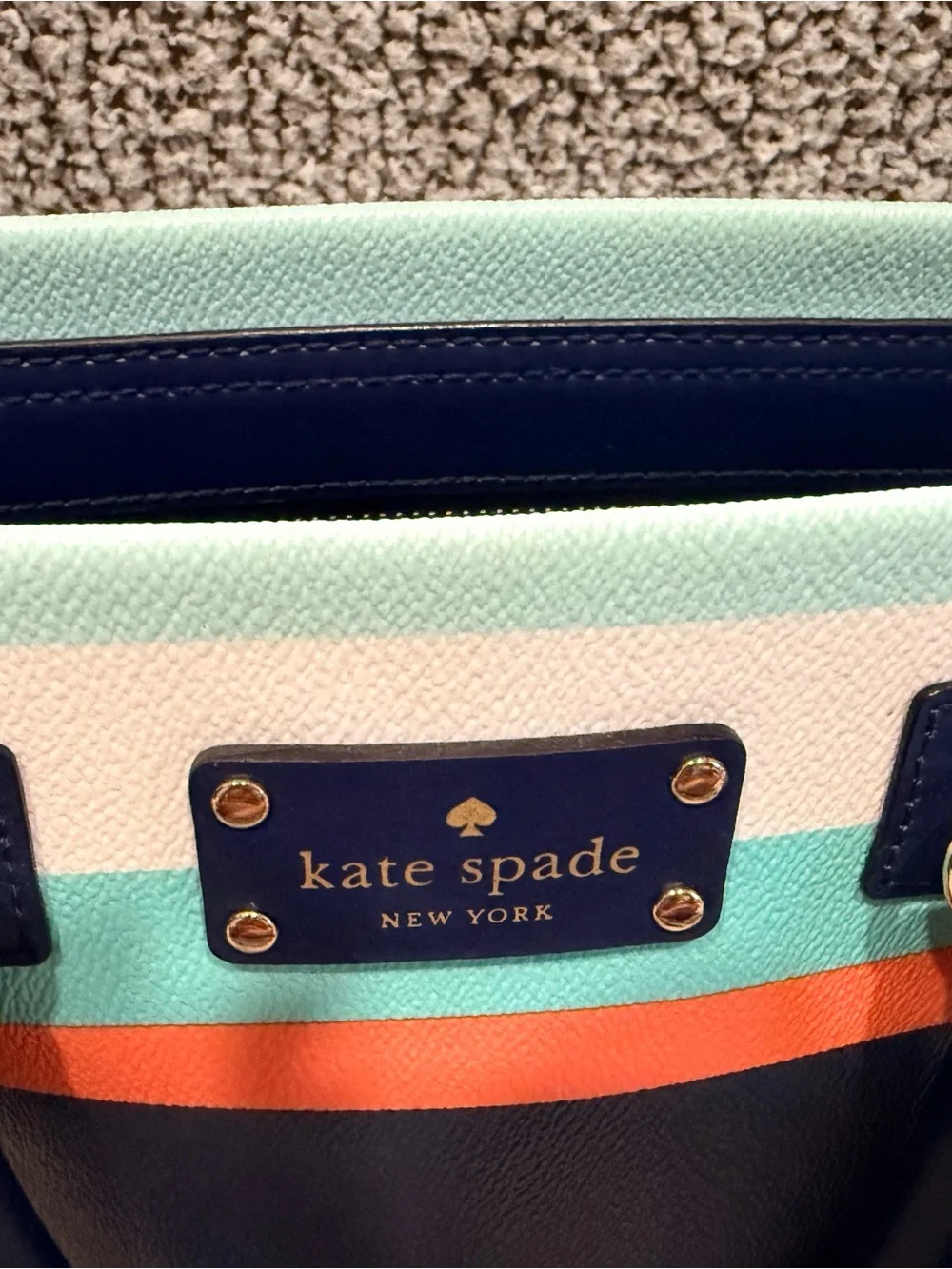 Kate Spade Wellesley Striped Mini Tote + Matching Wallet Set — Navy Multicolor